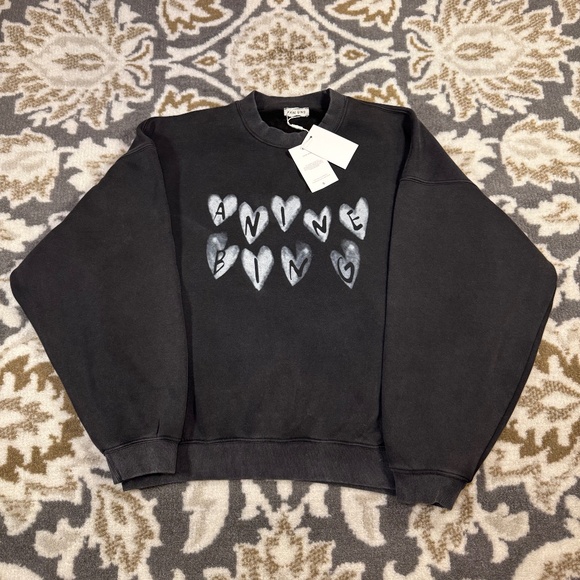 Anine Bing Black Spencer Hearts Sweatshirt Woman’s Size Small - Picture 1 of 4